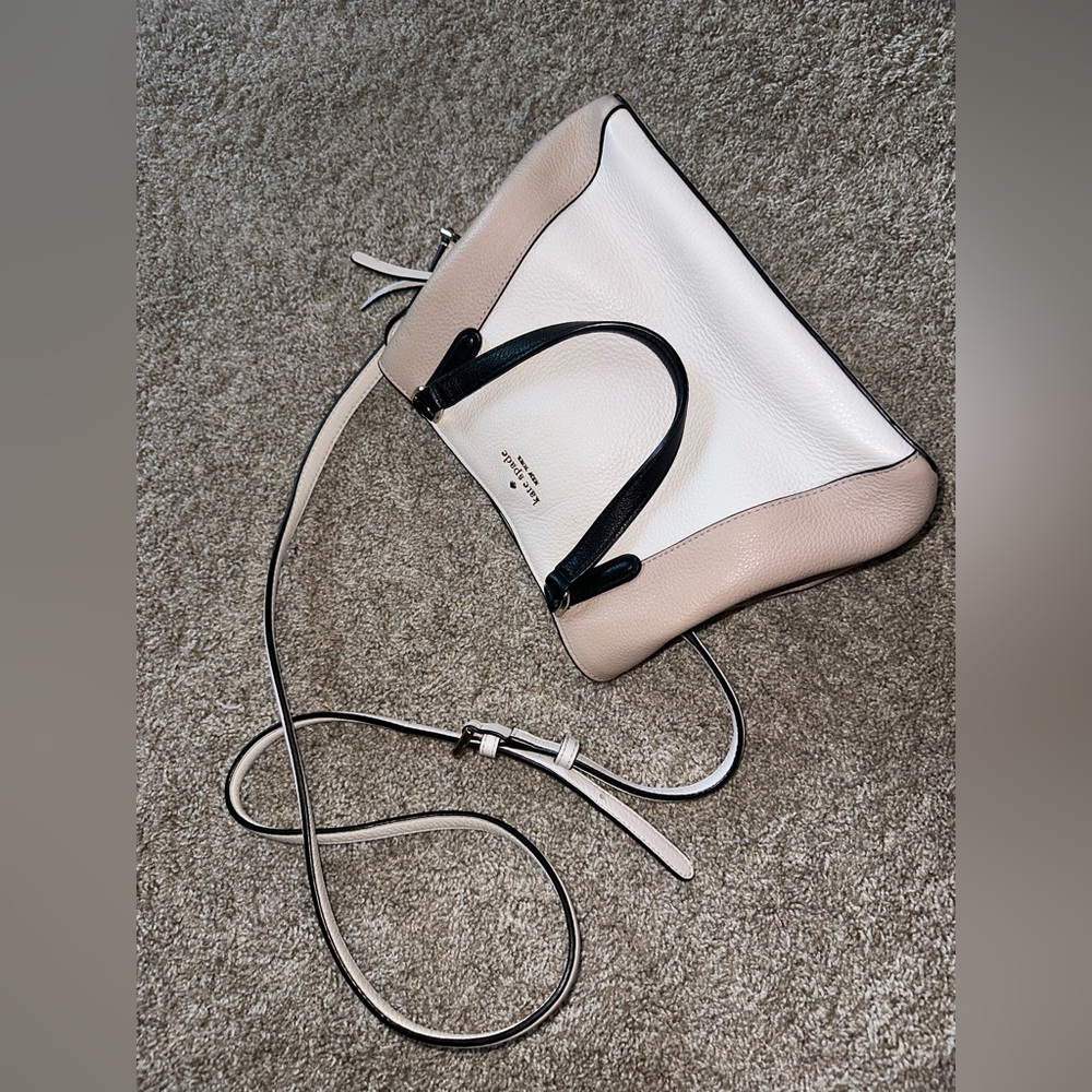 kate spade Pebbled Leather Crossbody in White, Blush & Black